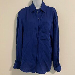 Trina Turk royal blue silk/spandex long sleeve button front blouse SMALL